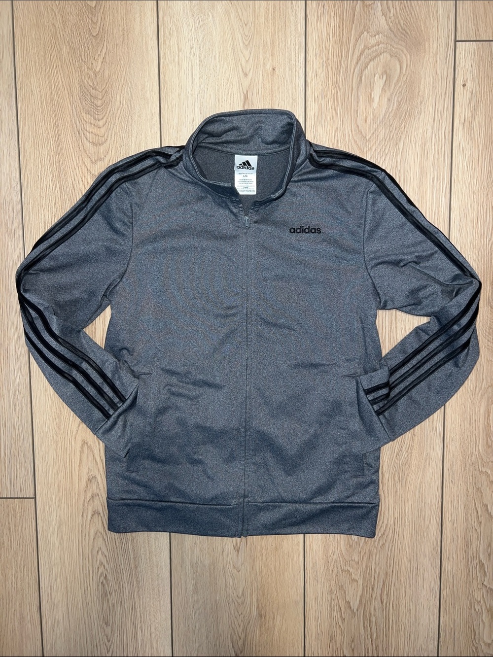 adidas Kid’s Gray Full-Zip Track Jacket with Black Stripes